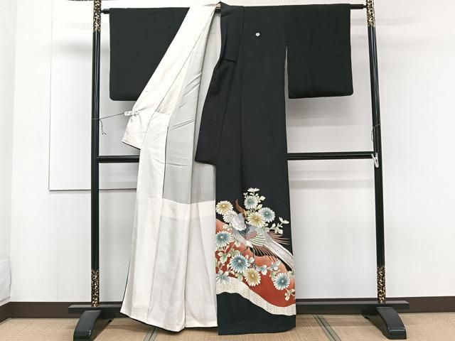 平和屋着物●豪華黒留袖　刺繍　鴛鴦秋草文　金彩　正絹　逸品　CAAZ3191yc 平和屋着物□豪華黒留袖 刺繍 尾長鳥花文 暈し染め 金彩 正絹 逸品