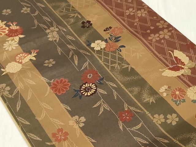 平和屋着物◎六通柄袋帯 唐織 舞蝶草花間道 金糸 正絹 逸品 CAAZ7786in