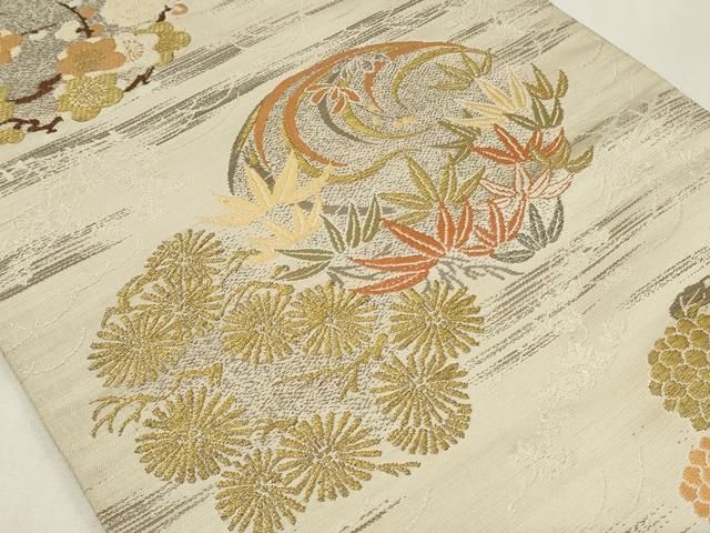 平和屋着物◎アンティーク 大正ロマン 丸帯 草花丸文 金銀糸 正絹 逸品