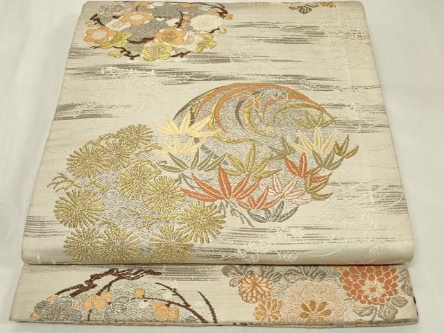 平和屋着物◎アンティーク 大正ロマン 丸帯 草花丸文 金銀糸 正絹 逸品