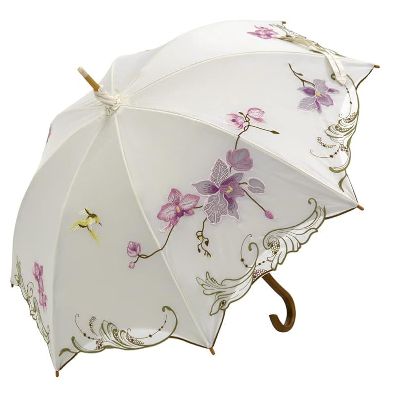 日傘 女優日傘 長日傘 ショート折りたたみ日傘 ショップチャンネル 完全遮光 遮熱 UVカット かわず張り 涼しい 晴雨兼用傘 特殊2重張り 全面刺繍 ホワイト 0