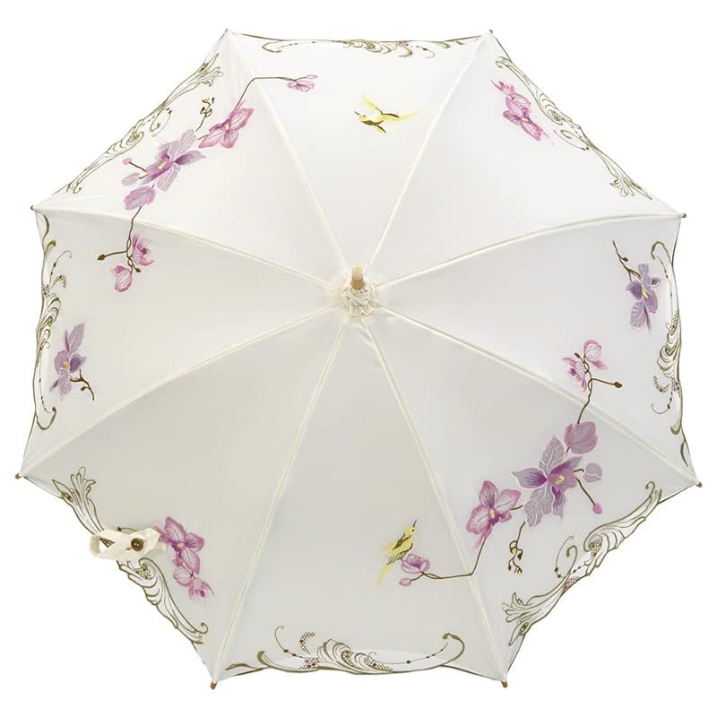 日傘 女優日傘 長日傘 ショート折りたたみ日傘 ショップチャンネル 完全遮光 遮熱 UVカット かわず張り 涼しい 晴雨兼用傘 特殊2重張り 全面刺繍 ホワイト 0