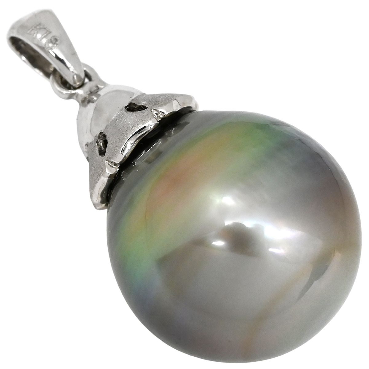 ペンダントトップ 黒蝶パール 14mm ホワイトゴールド 真珠 黒