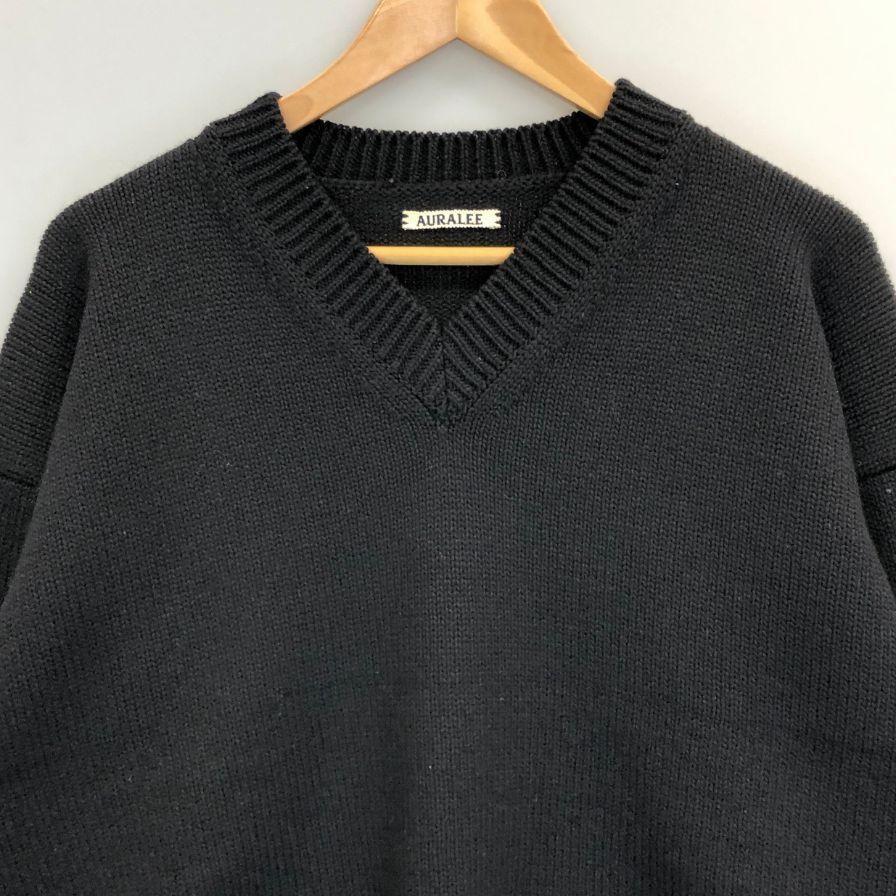 オーラリー Vネックニット ウール ブラック メンズ サイズ5 AURALEE