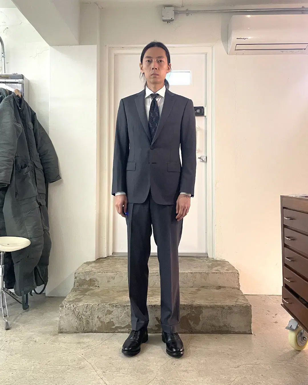 ラルフローレン BLACK LABEL 2ボタン グレー ストライプ スーツ / 36