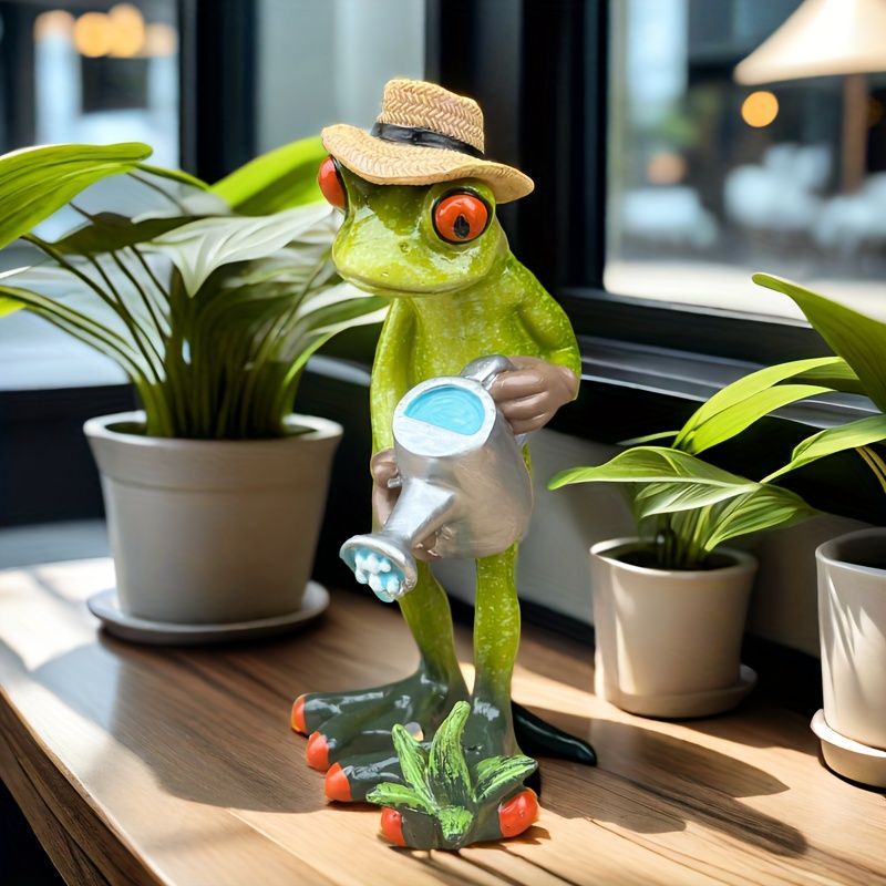 置物 オブジェ ガーデンオーナメント じょうろで水やりをしているカエル かえる 屋外 屋内 室内 インテリア 玄関 リビング ダイニング 装飾 庭 ガーデニング 装飾 ガーデン ギフト インテリア用品 贈り物 雑貨 棚装飾 樹脂