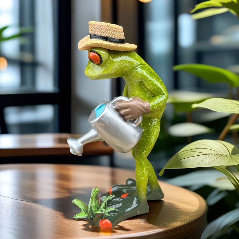  置物 オブジェ ガーデンオーナメント じょうろで水やりをしているカエル かえる 屋外 屋内 室内 インテリア 玄関 リビング ダイニング 装飾 庭 ガーデニング 装飾 ガーデン ギフト インテリア用品 贈り物 雑貨 棚装飾 樹脂 コースター 置物 インテリア小物