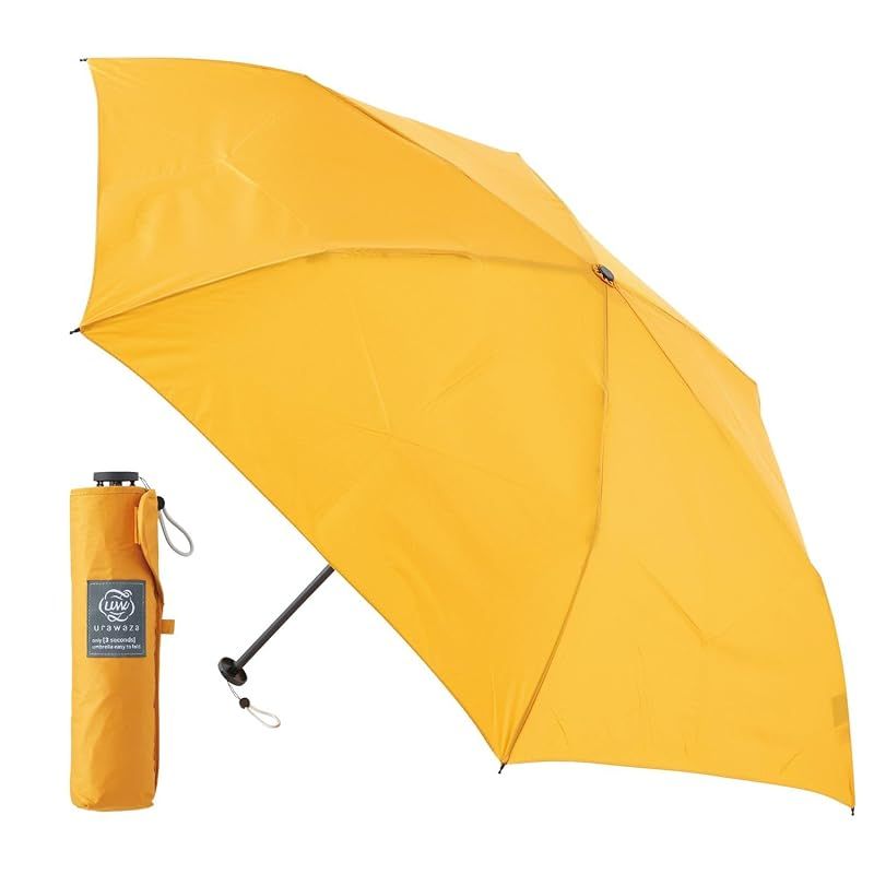 urawaza slim ウラワザ 折りたたみ傘 3秒でたためる傘 手開き ウラワザスリム 形状記憶 形状安定 無地 プレーン 簡単開閉 軽量 撥水 防汚 雨傘 UVカット 親骨50 cm 折り畳み傘 畳みやすい 10298 カナリア 0