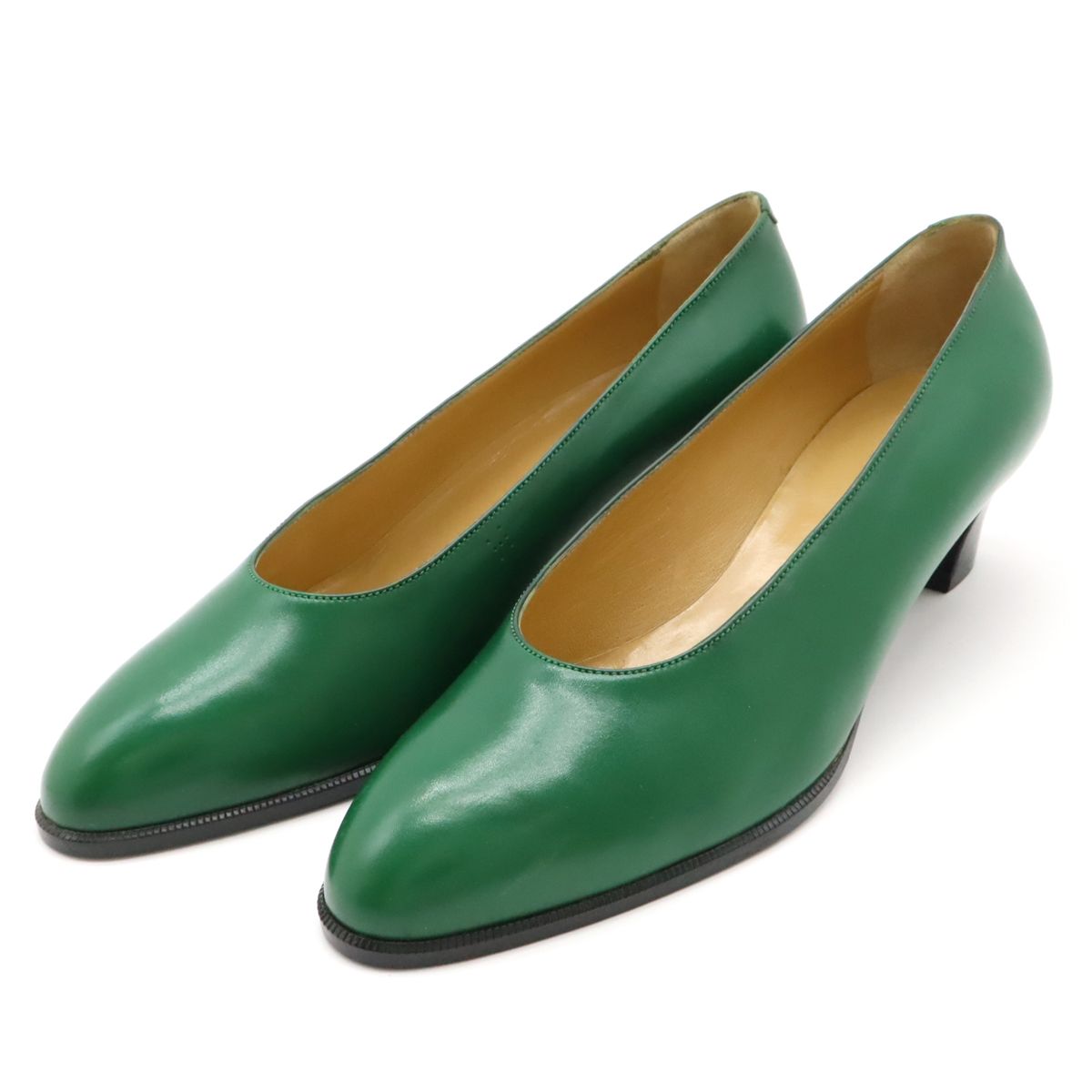 HERMES パンプス 36 1/2 HERMES エルメス パンプス ローヒール Hロゴ 