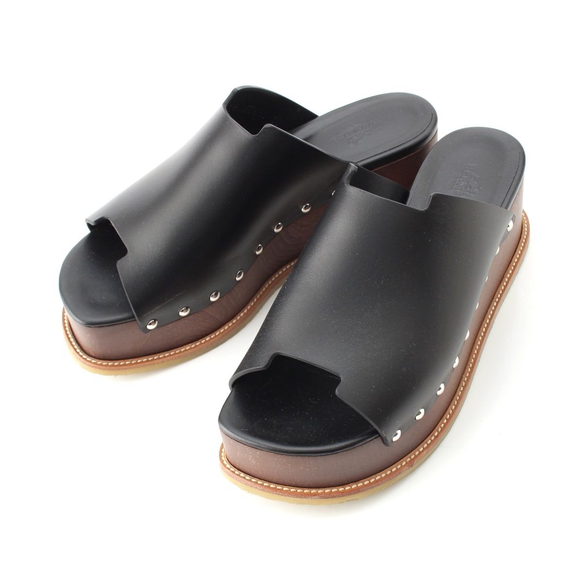 エルメス エリプス スライド 厚底 サンダル ブラック 37