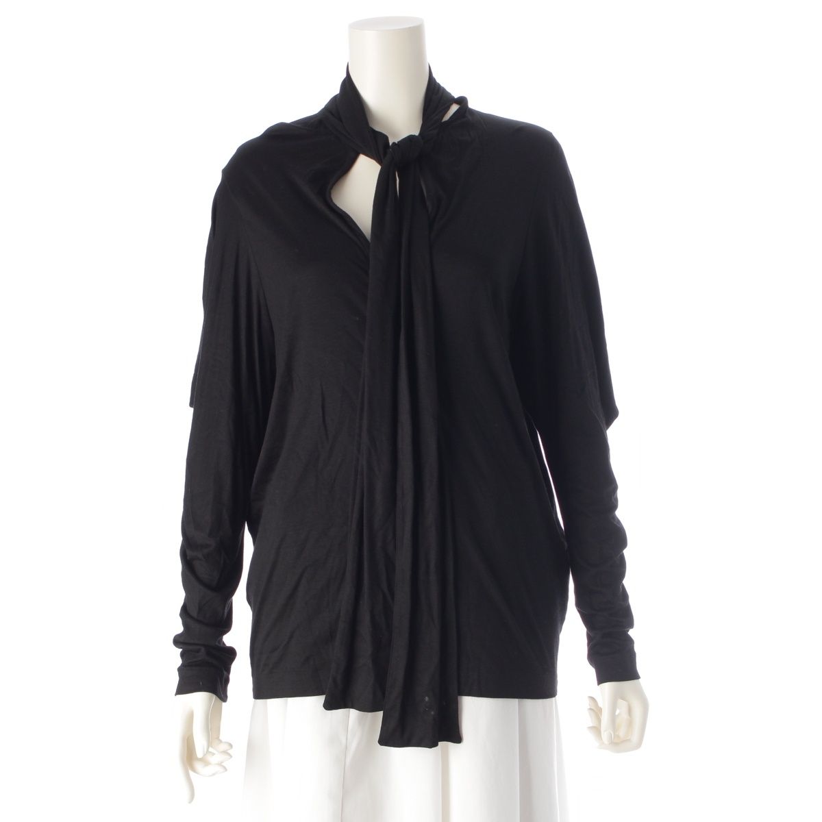 ラフシモンズ 09 SS シルク混 ラフシモンズ期 変型 ロング 長袖Ｔシャツ トップス ブラック 36