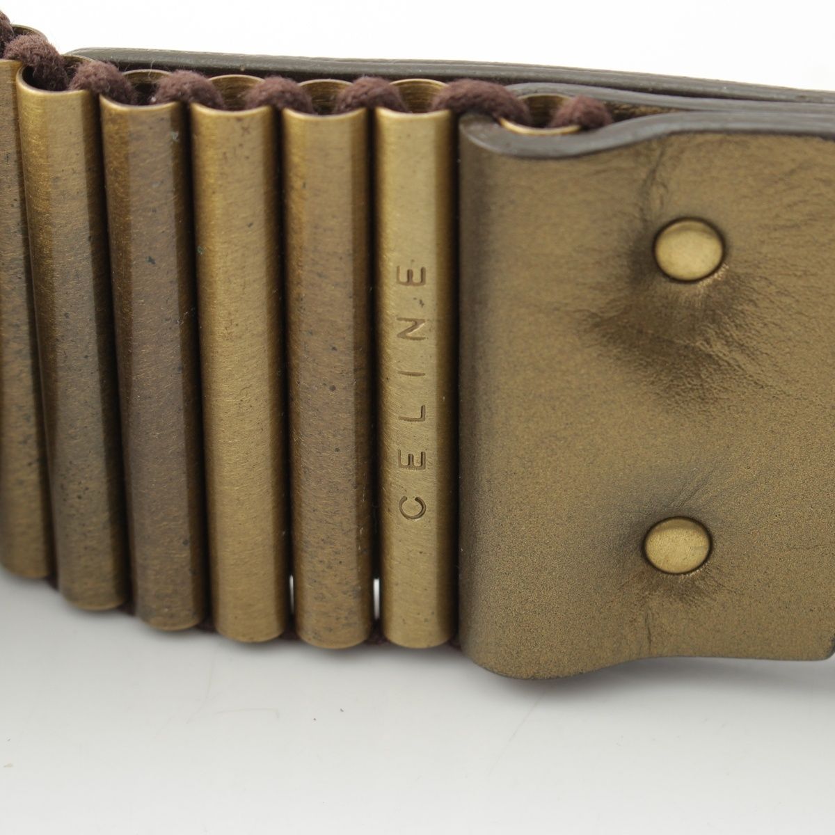  セリーヌ 2001 レザー メタルローラー ランウェイ ダブルピン トリオンフ ベルト ゴールド 32 80 ベルト 小物