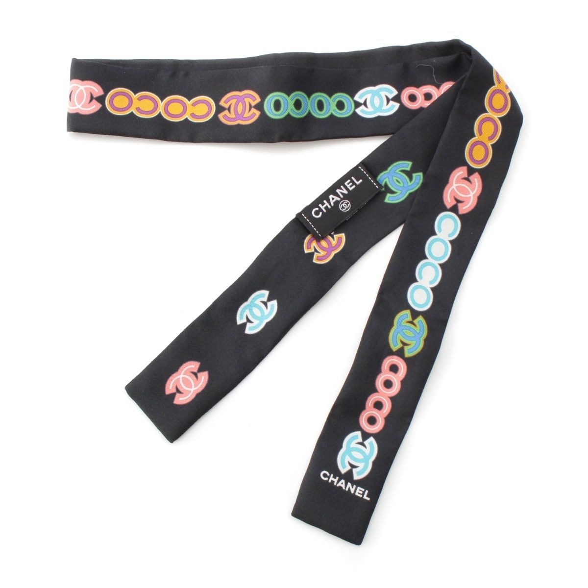 シャネル 23P シルク ヘアバンド ヘアアクセサリー スカーフ ブラック