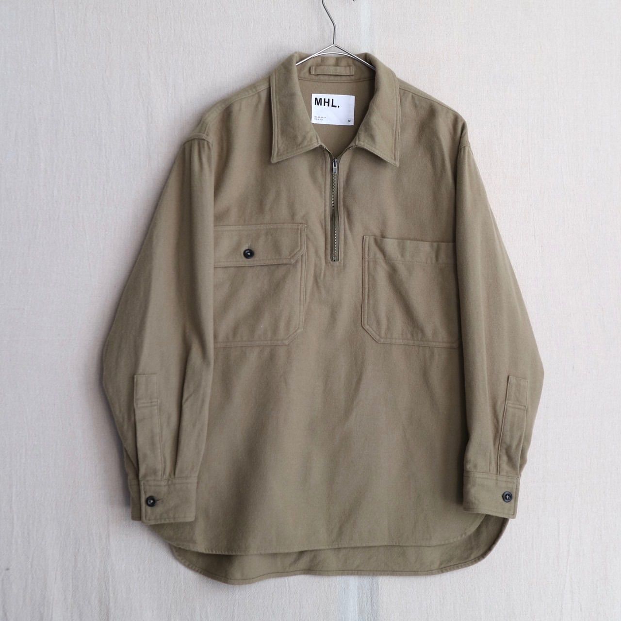 MHL. ハーフジップ フランネル シャツ / M コットン ウール ナイロン 