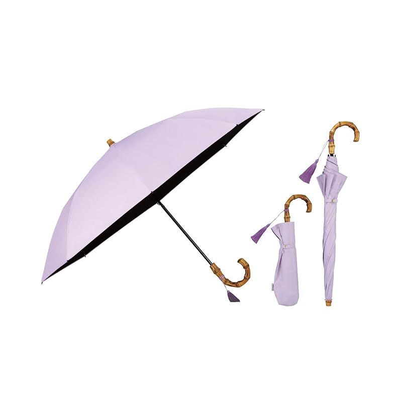 Wpc 最強の日傘 UVO ウーボ 折りたたみ傘 2段 無地タッセル ラベンダー 遮光率＆UVカット率 UPF 50 遮熱 晴雨兼用 cm レディース 長傘としても使える 2 way バンブー おしゃれ F 008 1