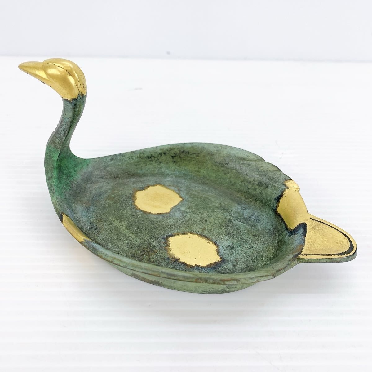 Y-502 四世 泰蔵六 瑞鳥 塗金銅床置 共箱付 置物 金工美術 平安伝統