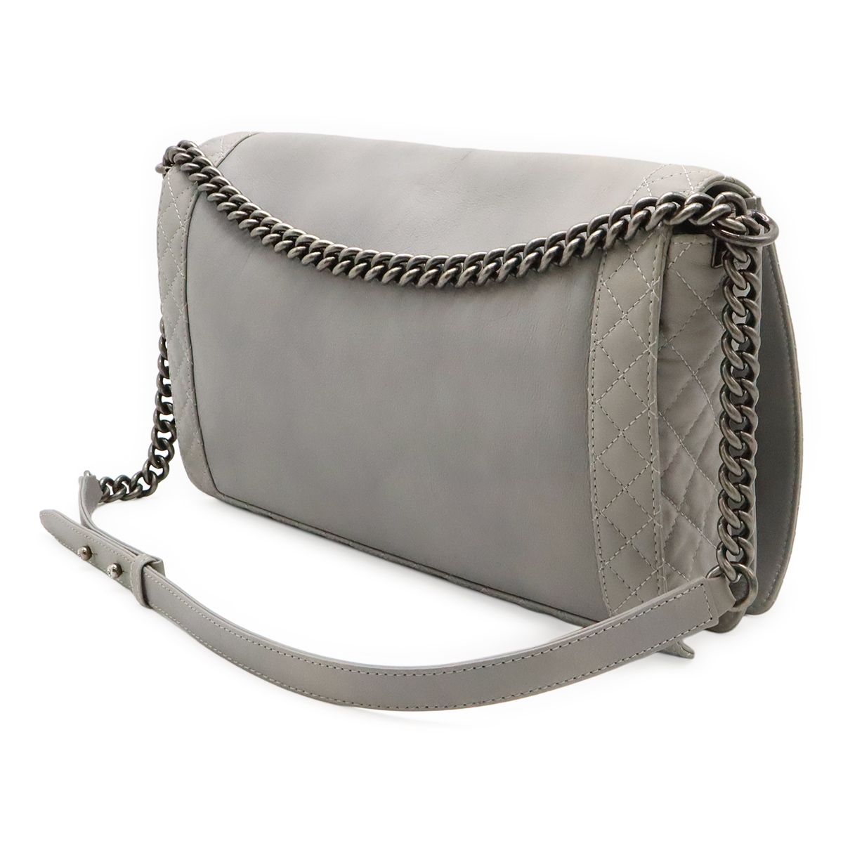 シャネルCHANELチェーンショルダーバッグマトラッセ ココマークグレー レザー シャネルCHANELチェーンショルダーバッグマトラッセ ココマークグレー