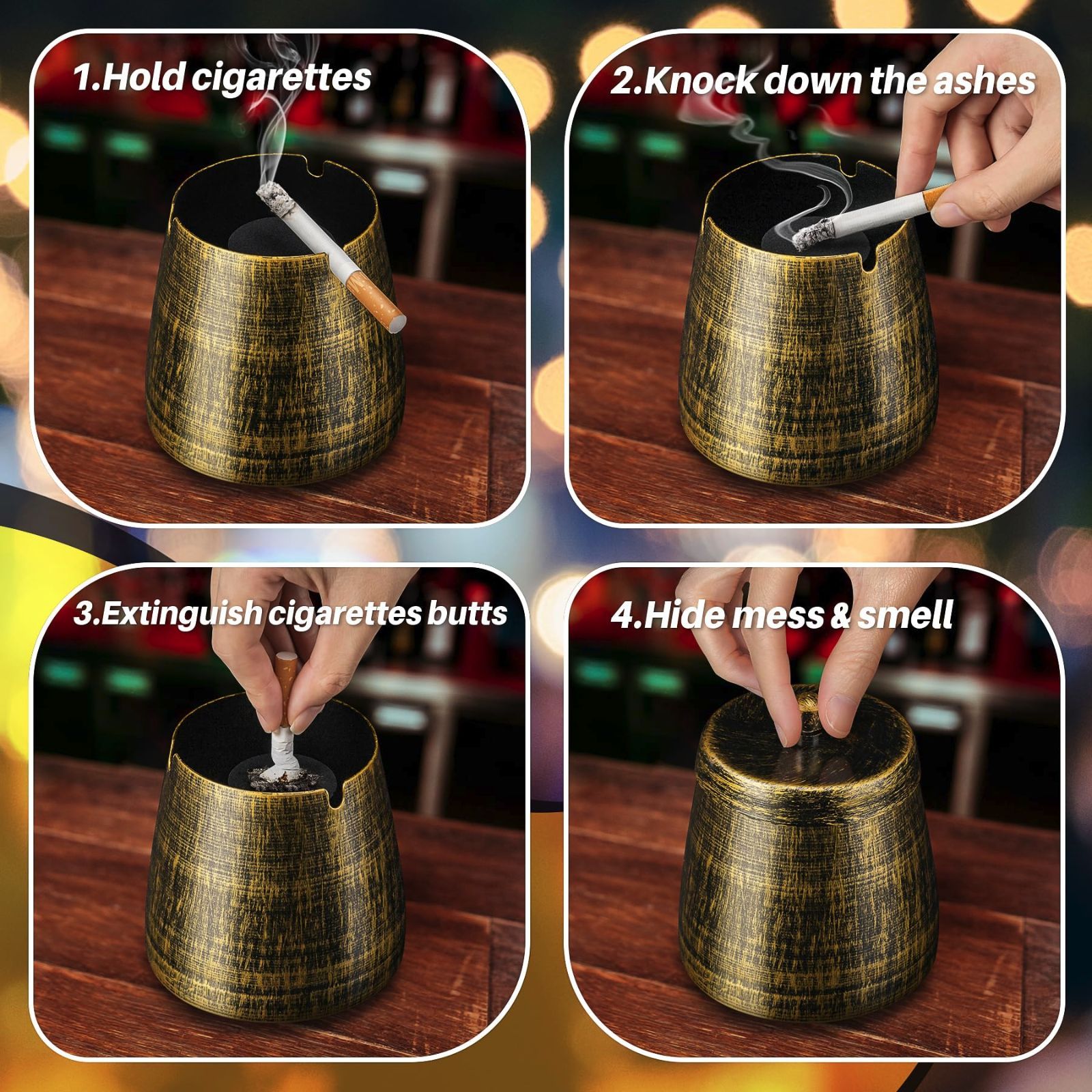 葉巻灰皿 蓋付き 屋外 テラス 自宅 レトロ 装飾 葉巻ホルダー 灰皿