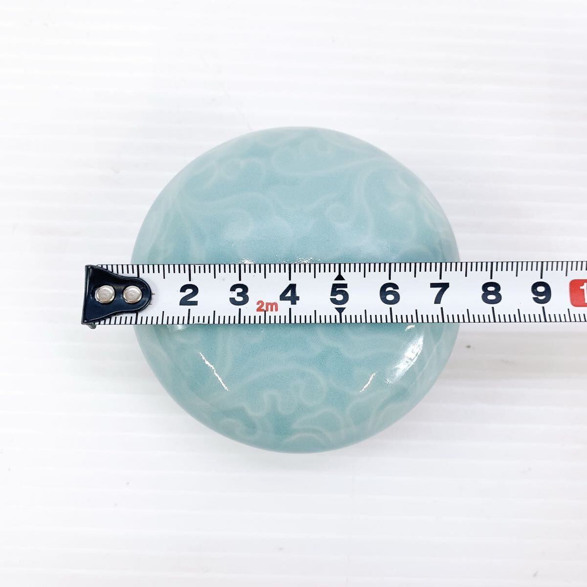 Y-498 小笠原長春 作品 鍋島青磁 青合 香合 茶道具 天然素材 上質青磁