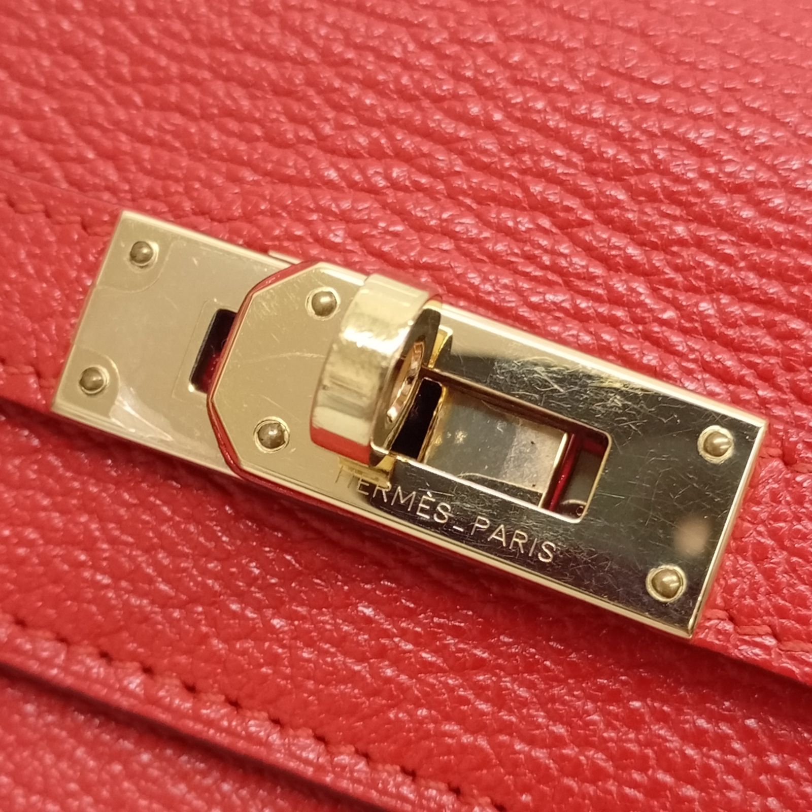  HERMES エルメス ケリーウォレット X刻印 レッド系 ヴォーエプソン ルージュ Kelly Wallet ゴールド金具 JA-25582 長財布 小物