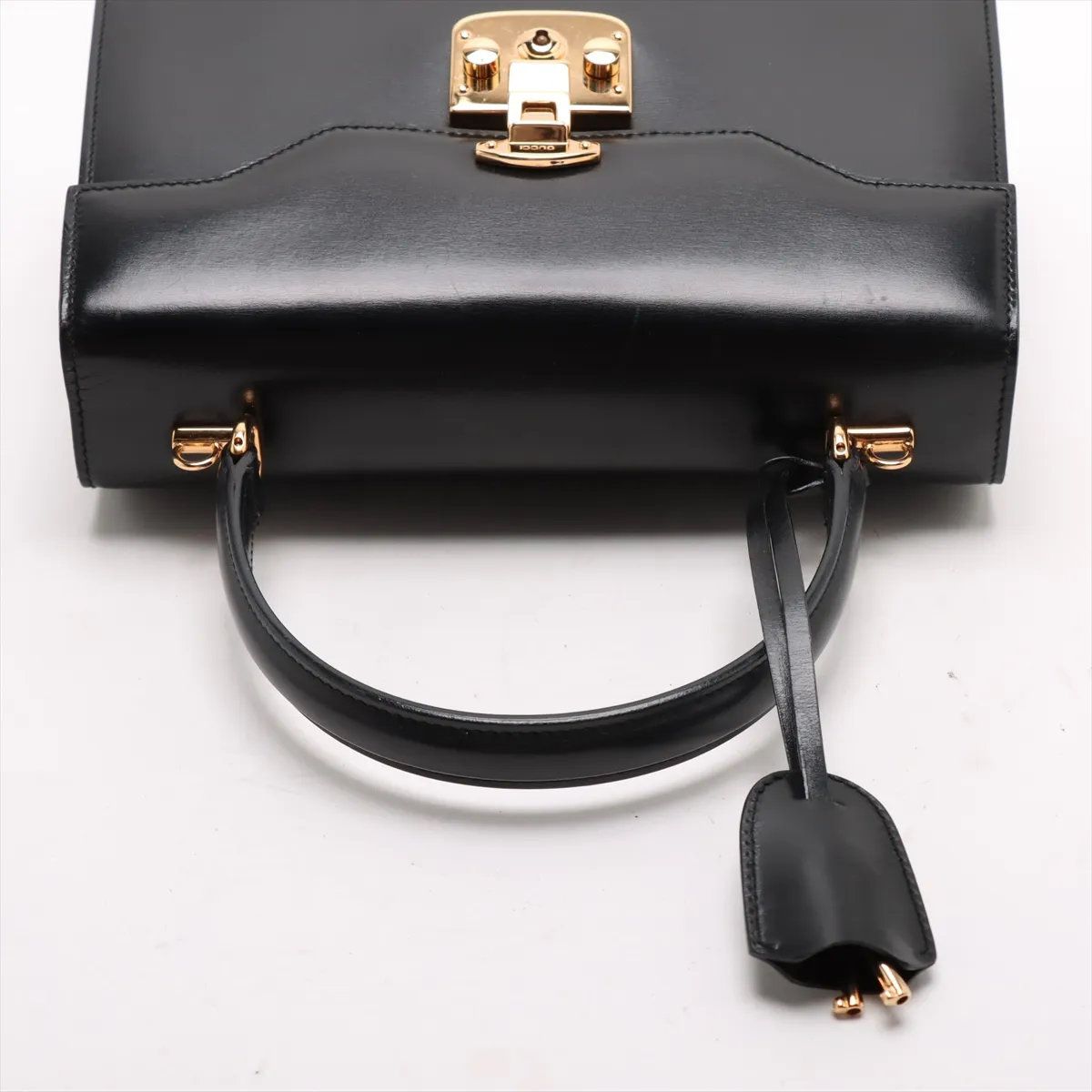 美品 グッチ レディロック レザー ハンドバッグ 本革 ブラック 黒