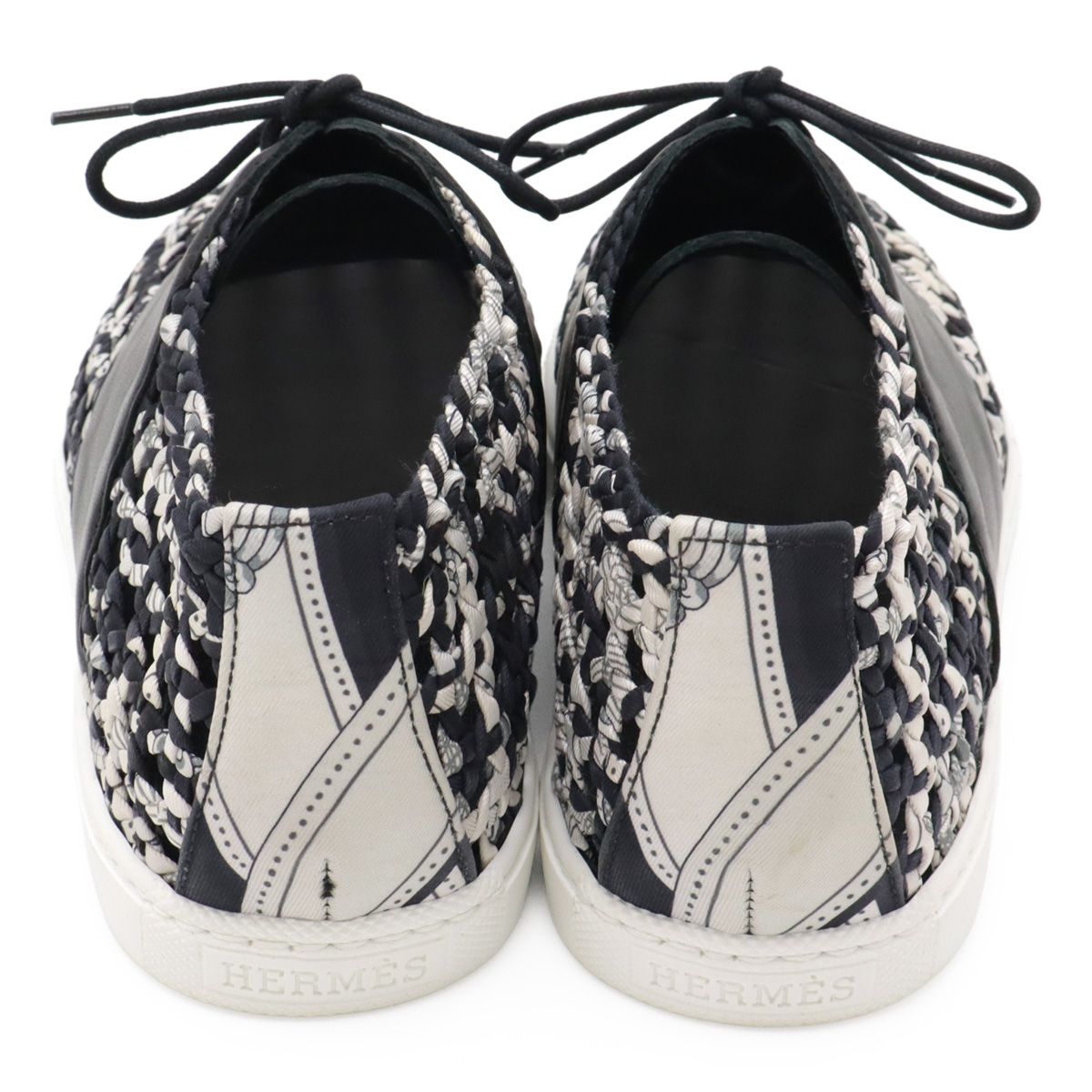HERMES エルメス シルク メッシュ レースアップシューズ 編み込み スニーカー 靴 ローカット ブラック 黒 ネイビー 紺 #36 日本サイズ約23cm-23.5cm HERMES エルメス シルク メッシュ レースアップシューズ 編み込み