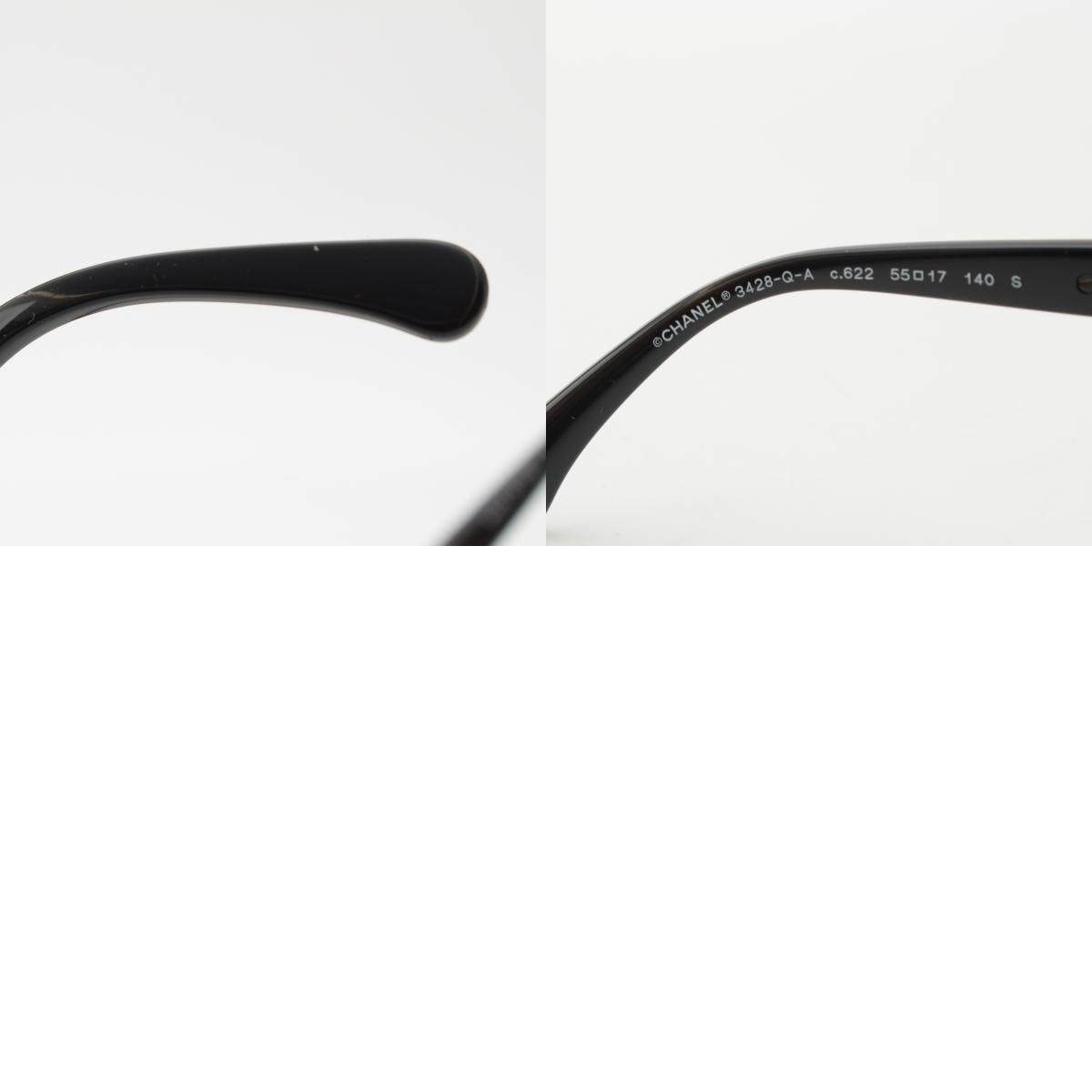 シャネル レザー キャットアイ チェーン サングラス アイウェア 3428-Q ブラック 55□17 140【中古】 シャネル レザー キャットアイ チェーン サングラス アイウェア 3428-Q