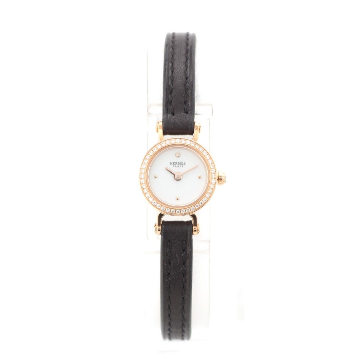 エルメス フォーブル ダイヤ PG ピンクゴールド PG QZ 白文字盤 腕時計