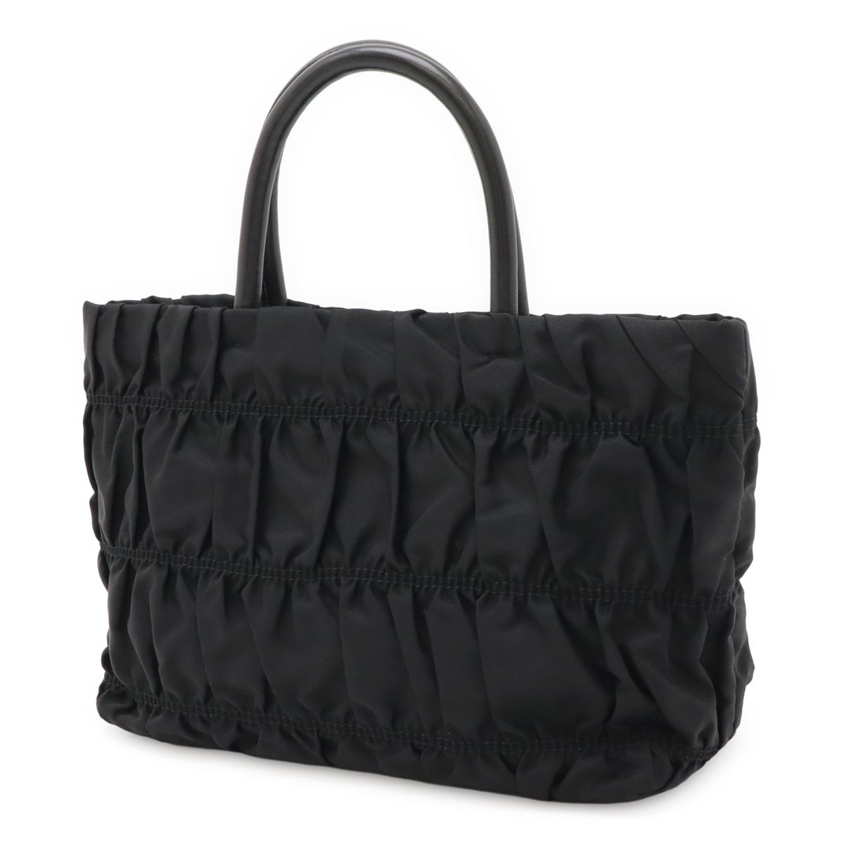PRADA プラダ ハンドバッグ リボン ギャザー ナイロン レザー NERO