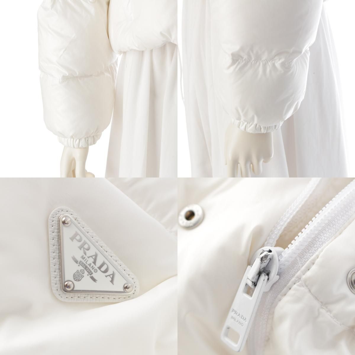 prada ダウンジャケット 白 コンバーチブル ロゴ クロップド ベスト