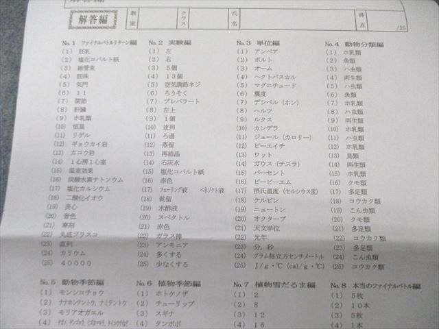 浜学園 小6 第3回 男子最難関中 入試合格判定 7冠特訓プリント〈理科