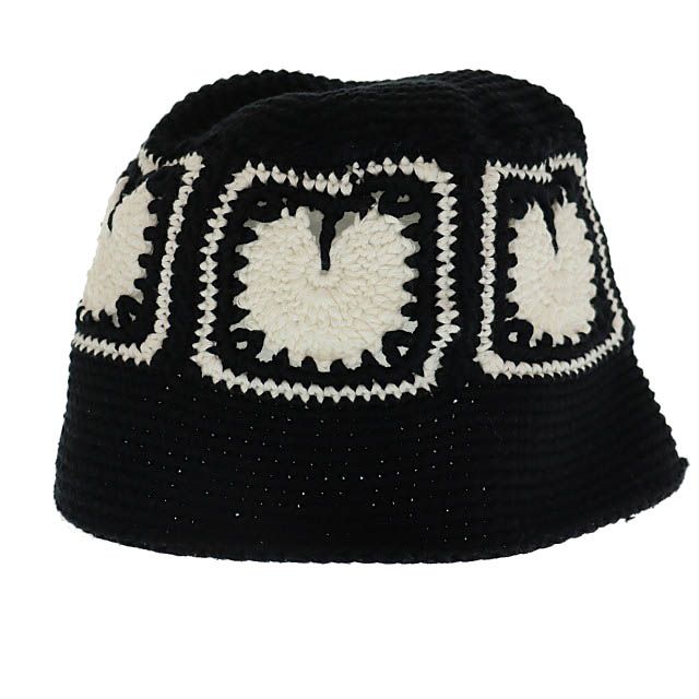 BASICKS ベイシックス 24 AW Heart Crochet Bucket Hat ハート クロシェ ニット バケット ハット 帽子 F 黒 白 ブラック ホワイト ブランド古着ベクトル 251124
