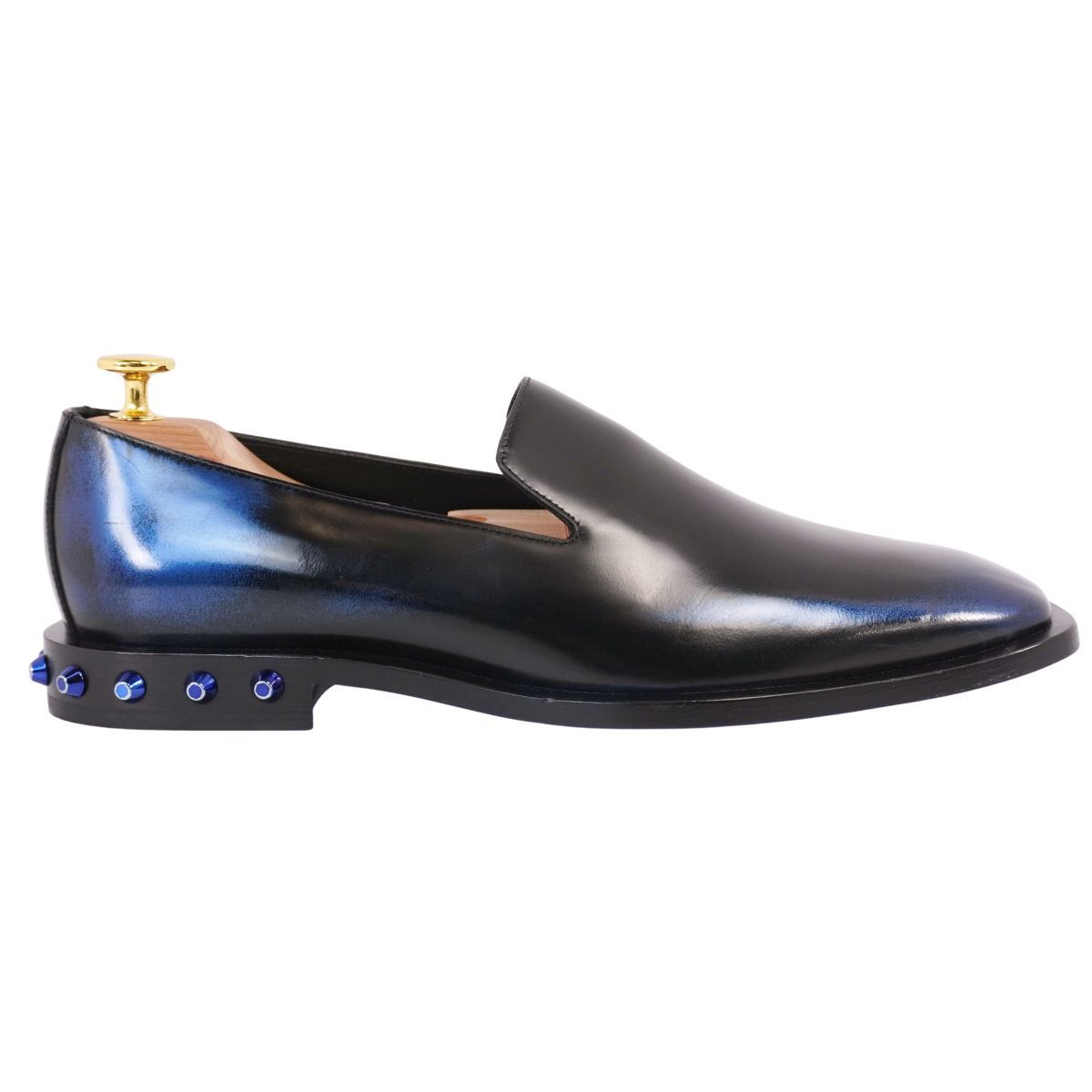 ジミーチュウ STEFAN ブラック/ポップブルー 43（期間限定特価）18日迄 訳あり】JIMMY CHOO（ジミーチュウ）プレーントゥ レザースリッポン 39