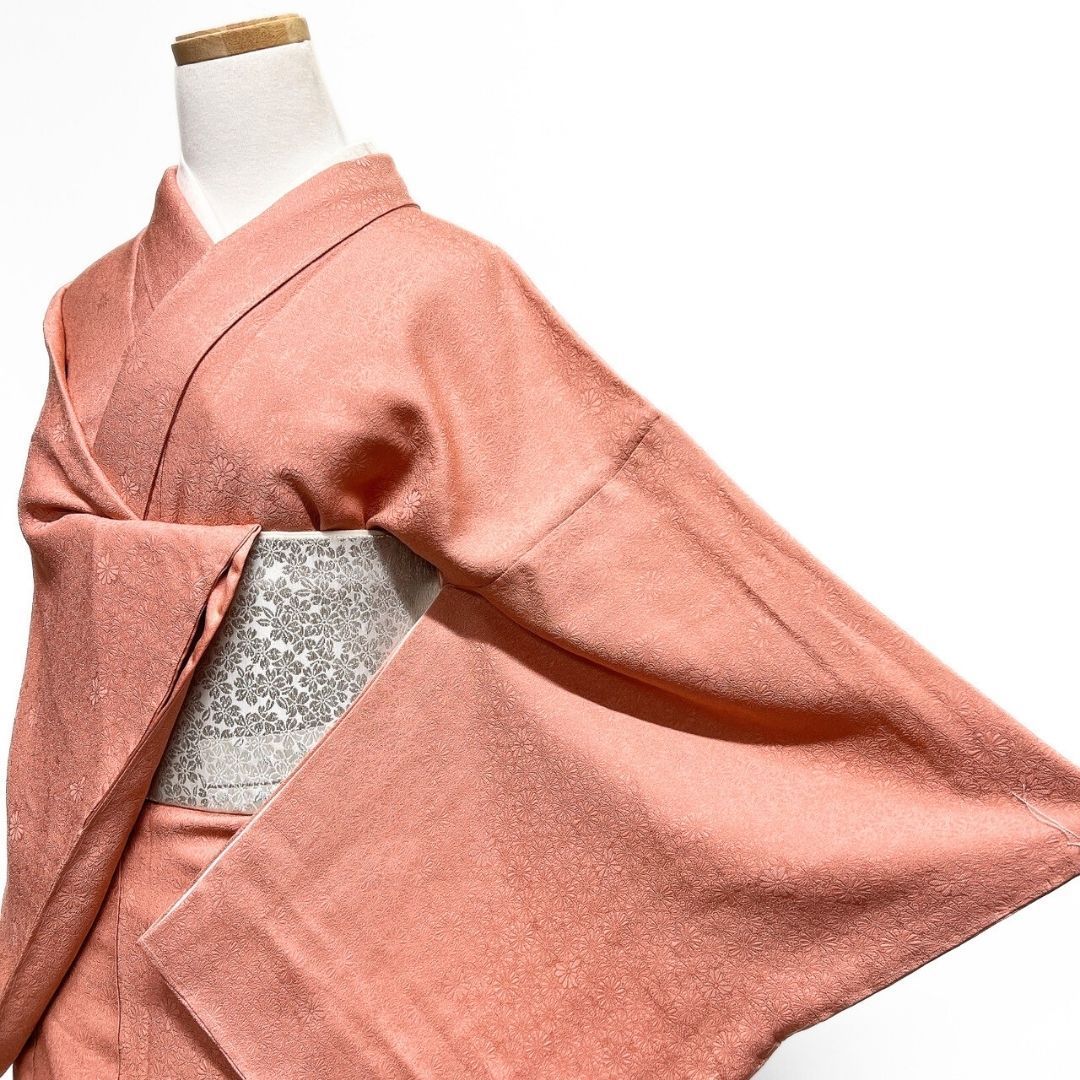 未着用 色無地 作家もの 菊花地紋 着物 115 p ms