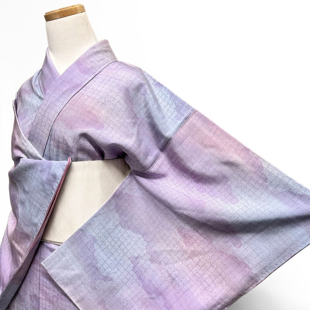 未着用 小紋 格子 雲模様 グラデーション 着物 115 p ms - メルカリ