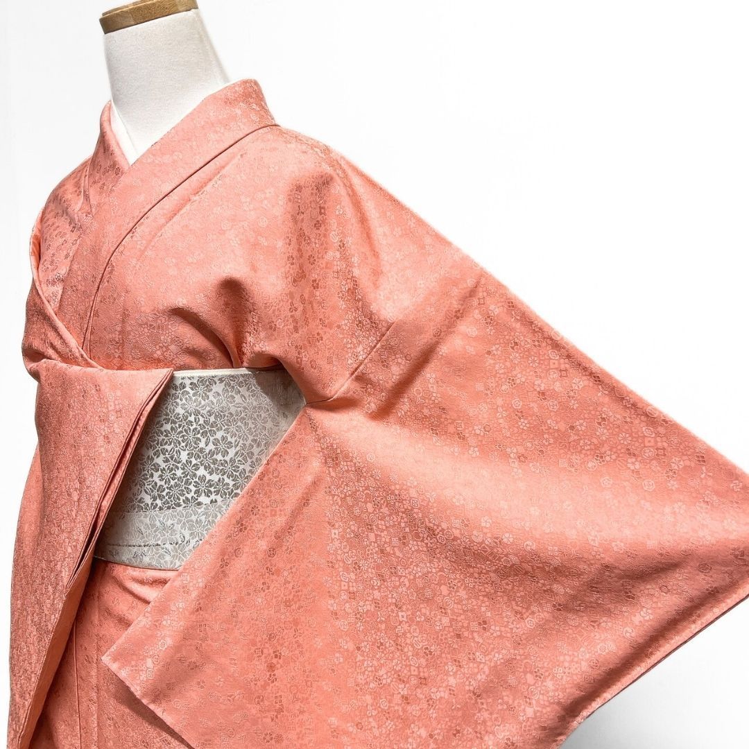 未着用 色無地 花菱地紋 花地紋 一つ紋 着物 115 p ms