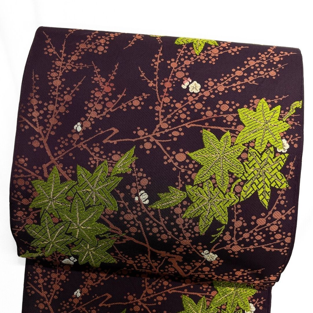 京袋帯 アンティーク 唐織 楓 梅花 花模様 着物 115 p ms