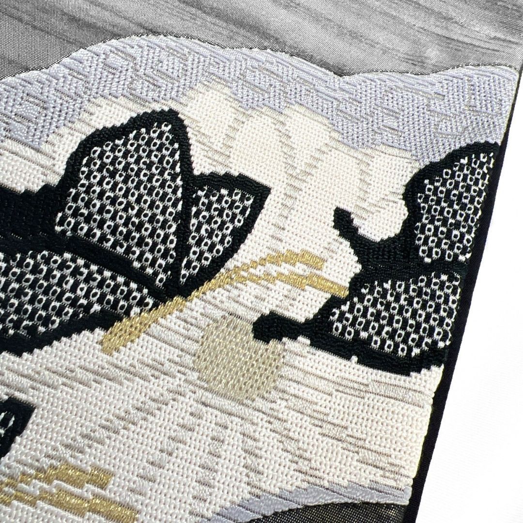 未着用 袋帯 絽刺し 横縞 霞 菊花 蝶 着物 115 p ms - メルカリ