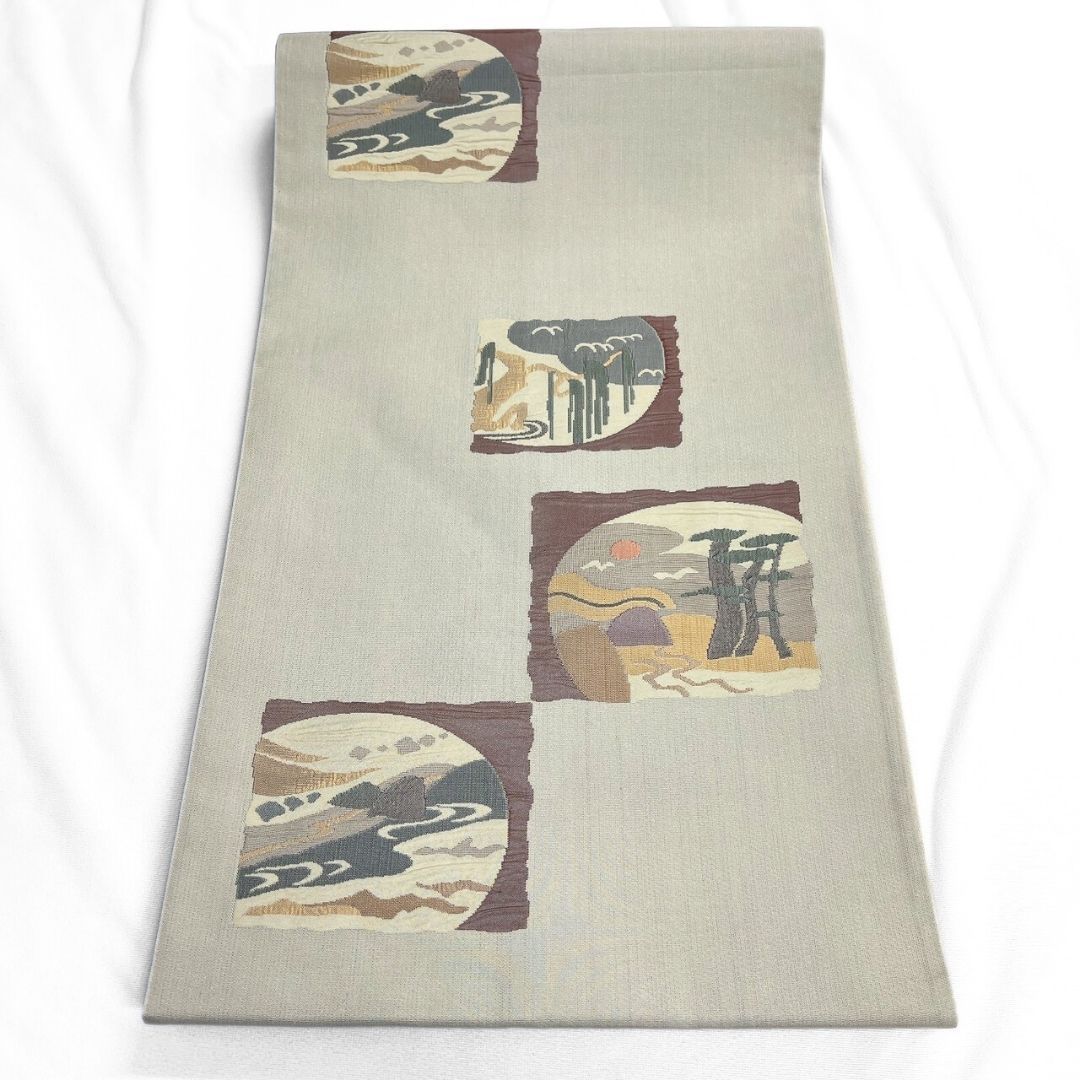 袋帯 ブランド帯 色紙 風景模様 日の出 松 金糸 着物 115 p ms