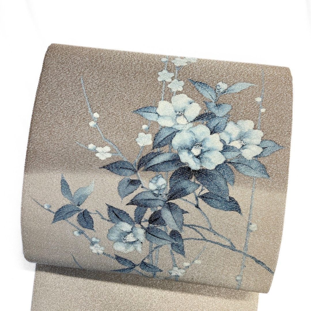 袋帯 作家もの 綴れ織 花模様 銀糸 着物 115 p ms