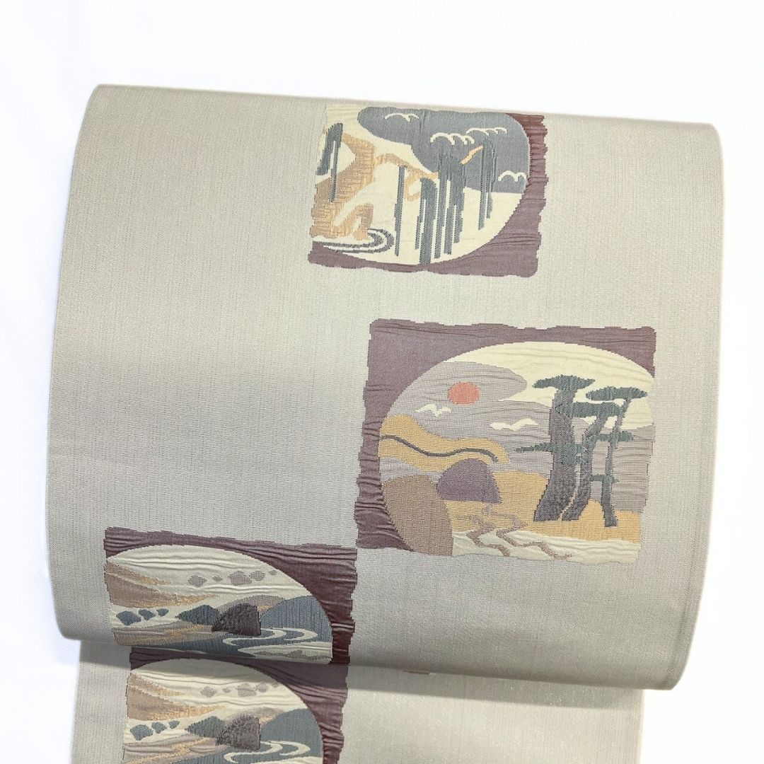 袋帯 ブランド帯 色紙 風景模様 日の出 松 金糸 着物 115 p ms
