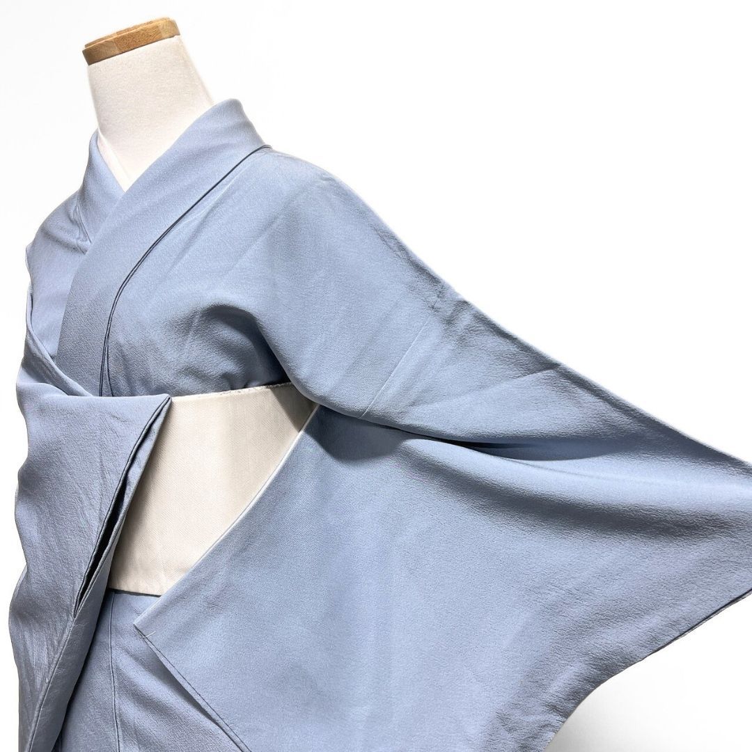 色無地 一つ紋 五三桐紋 くすみブルー 着物 115 p ms