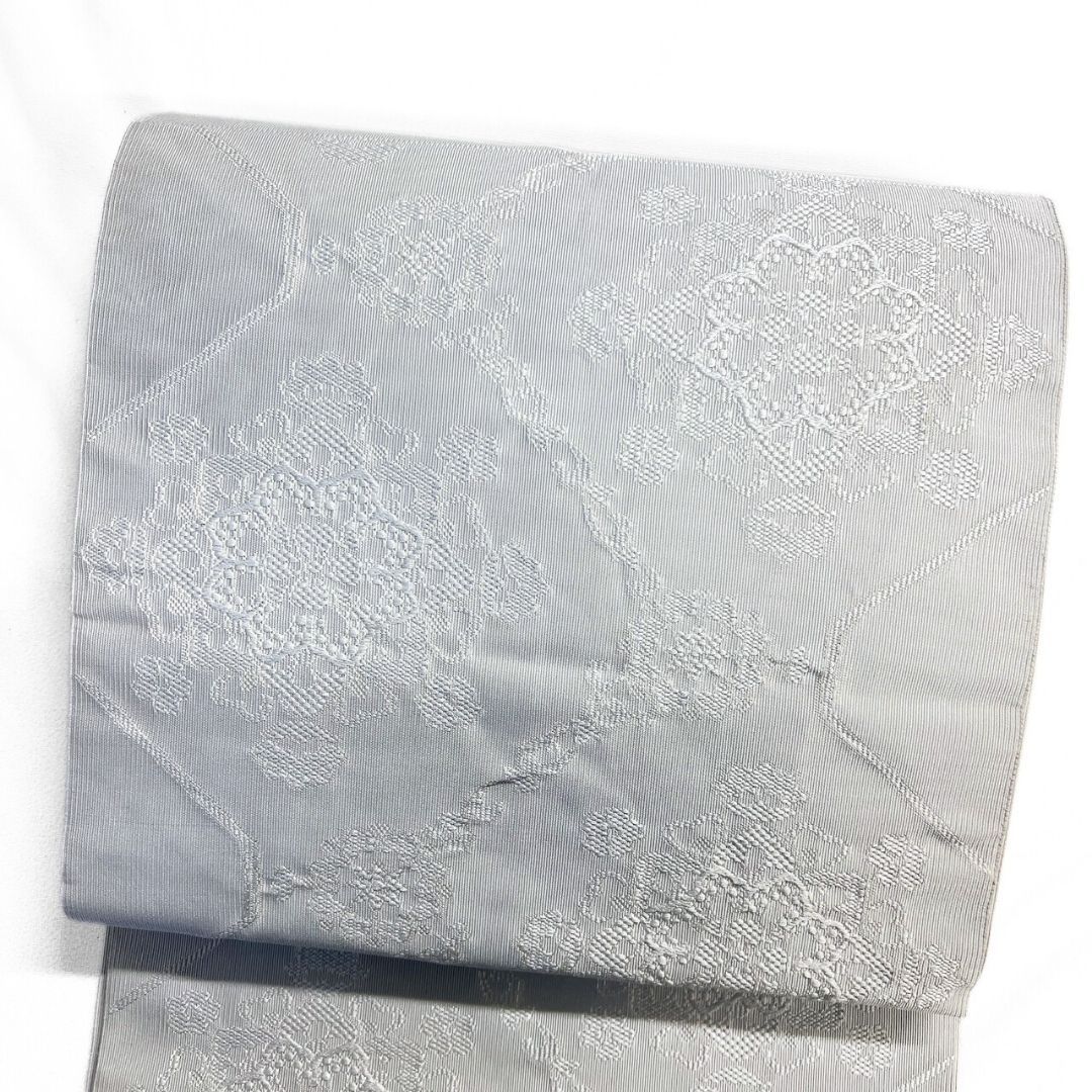 名古屋帯 松葉仕立て グレー 華紋 花菱 着物 115 p ms