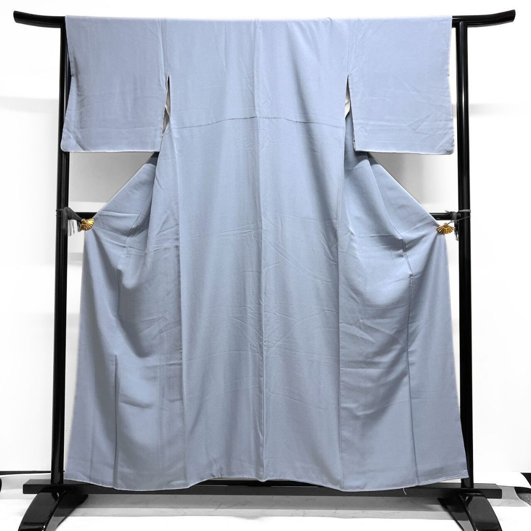 色無地 一つ紋 五三桐紋 くすみブルー 着物 115 p ms