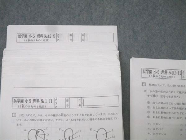 浜学園 小5 理科 No.1～42 H/S/V/理科 No.実力 H等 復習テスト計43回分