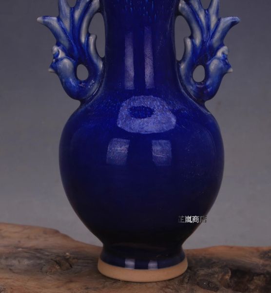 宋 鈞窯 青釉天目紋 双鳳耳尾付瓶 磁器 骨董 家居装飾 コレクション