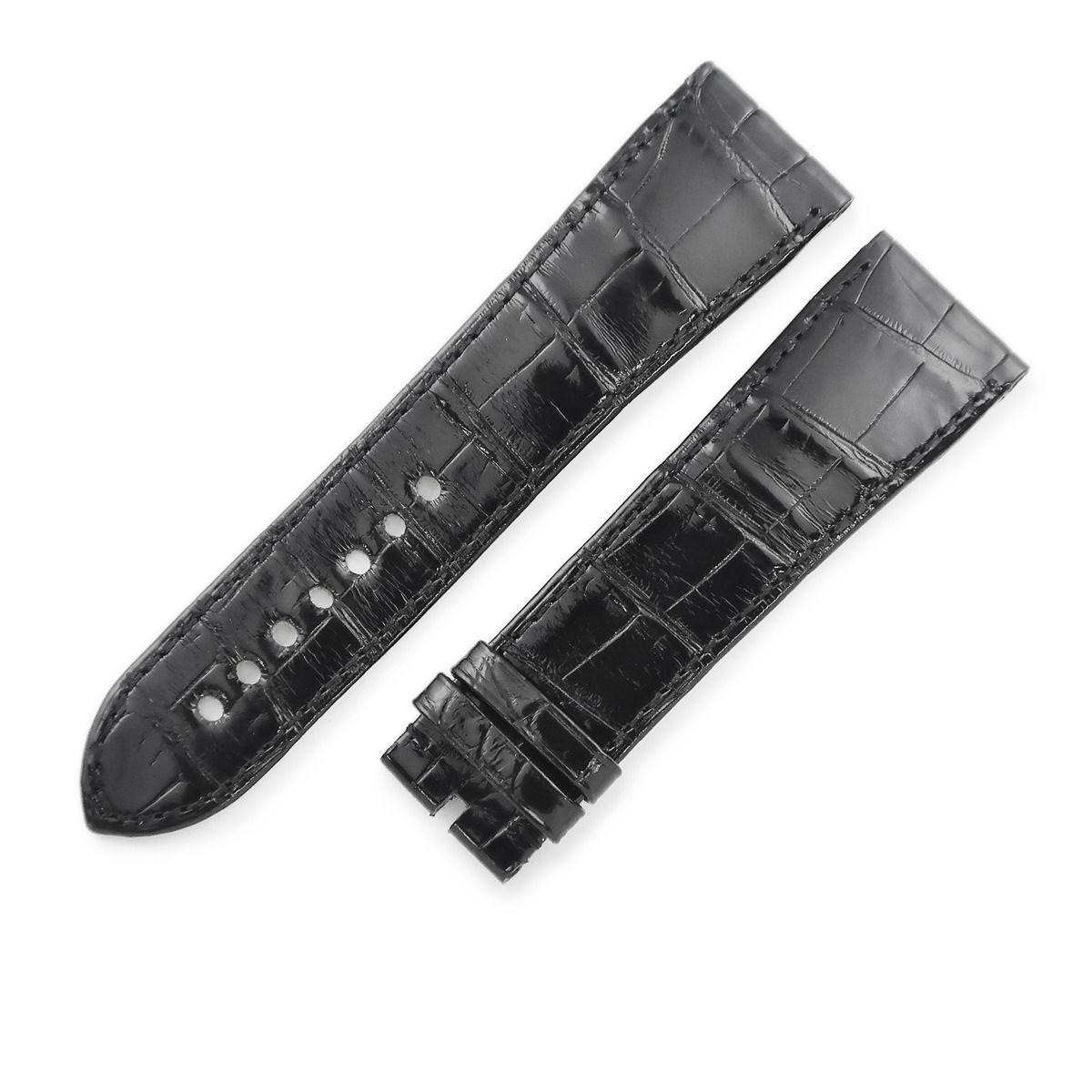 カルティエ Cartier 腕時計パーツ タンク ディヴァン用 シャイニー クロコバンド クロコダイル ブラック 替え ベルト ストラップ Dバックル用 24ｍｍ 黒