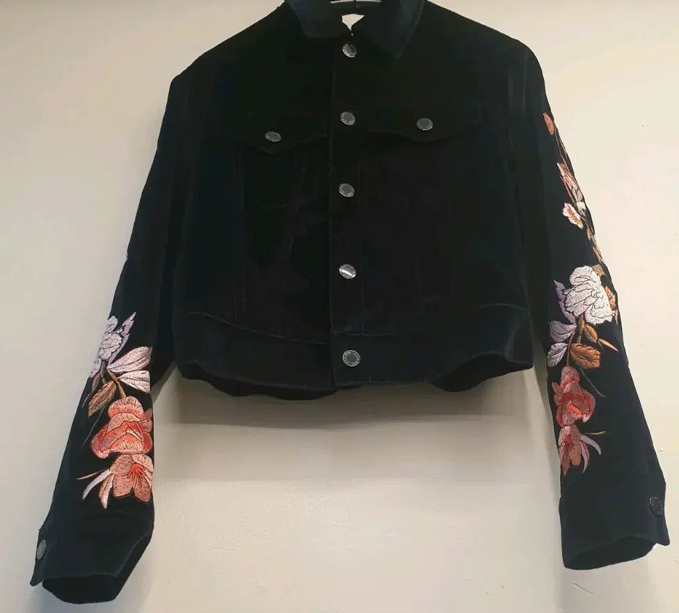 44 細身55 サンドロ クロップド 刺繍 ツアーベルベット ジャケット