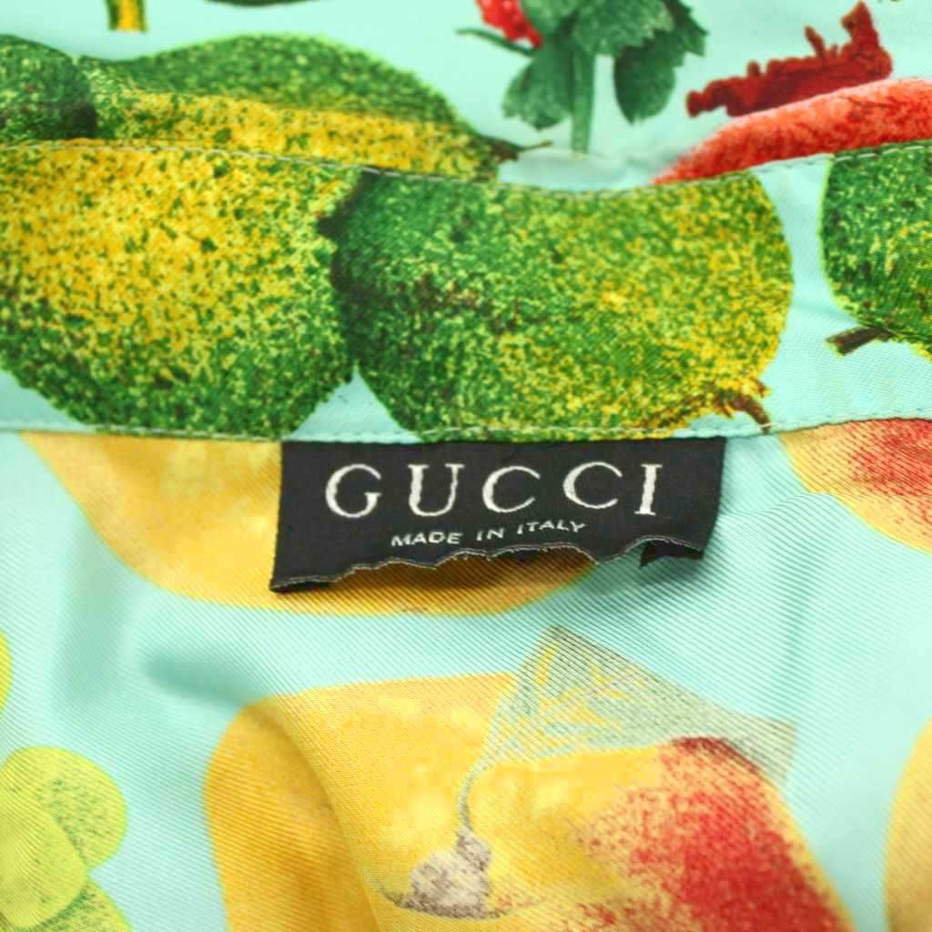グッチ GUCCI シャツ ブラウス 長袖 フルーツ柄 総柄 シルク 絹 44