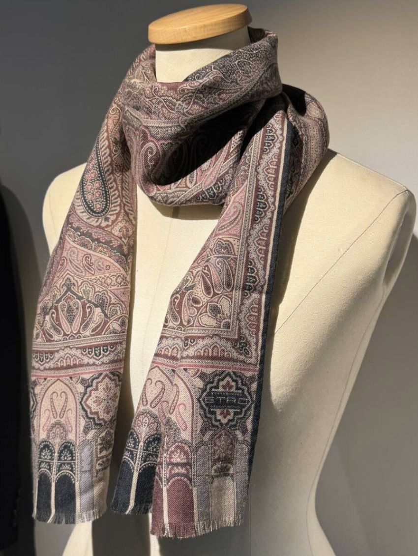 未使用 ETRO エトロ スカーフ ストール パープル グレー マルチカラー